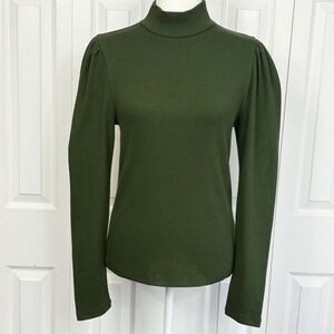 NWT Gap Mistletoe Green Ribbed Knit Mockneck Puff Sleeve Shirt Large